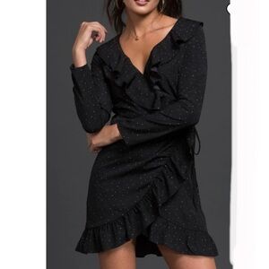 Bishop + Young Happy Hour Wrap Mini Dress in Polka Dot, Size Small